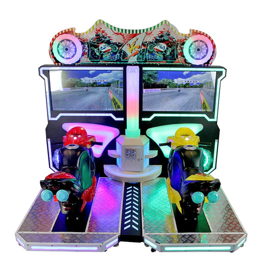 Dual-Player Motorcycle Racing Arcade Machine – Coin Operated | Full-Size Moto Simulator
