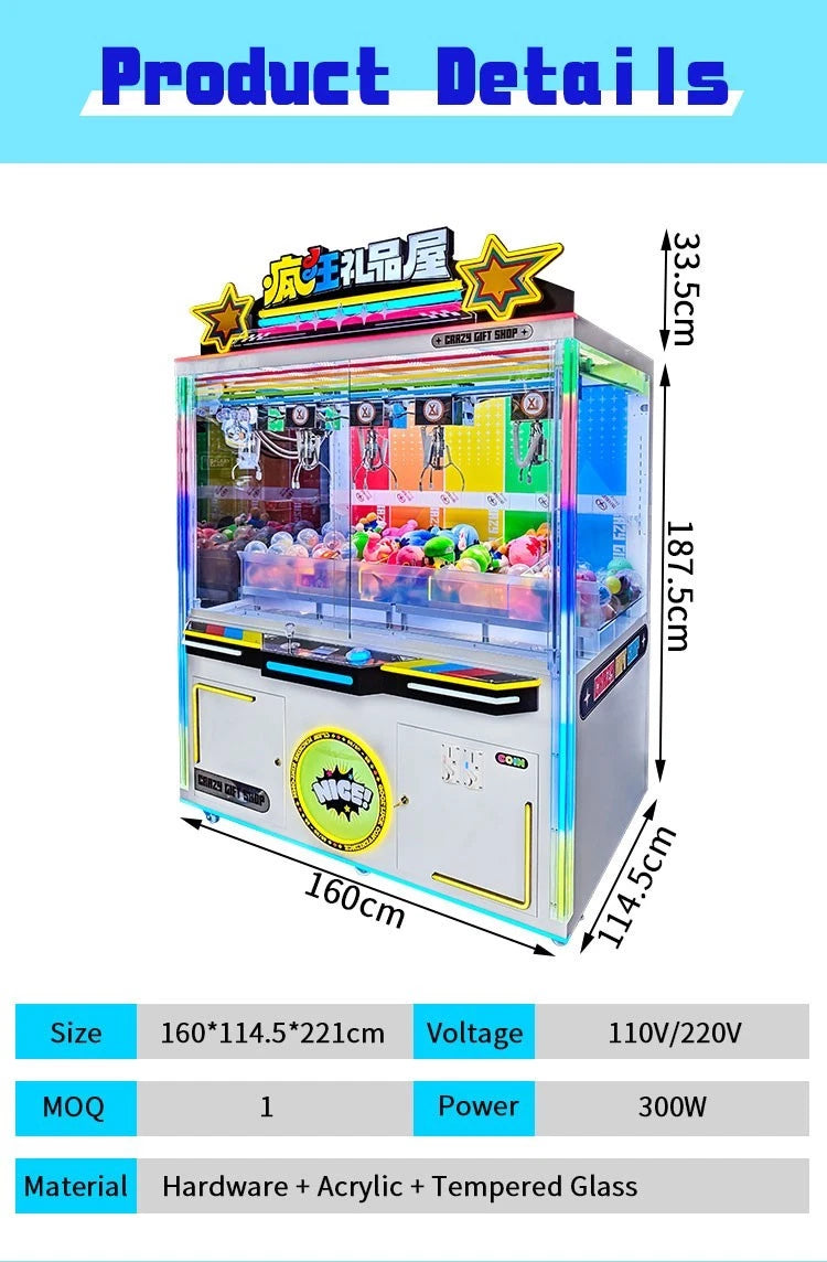 CRAZY GIFTS 5-Claw Arcade Machine – Synchronized Multi-Claw Prize Game