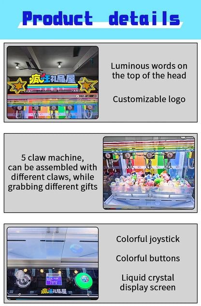 CRAZY GIFTS 5-Claw Arcade Machine – Synchronized Multi-Claw Prize Game